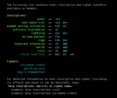 List of inscriptions from the help file